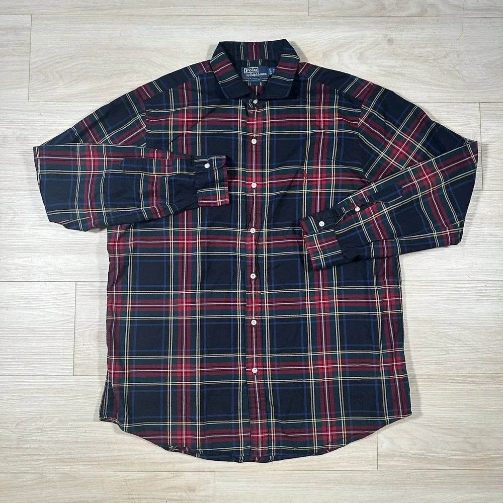 Polo Ralph Lauren Shirt Mens XL Red Plaid Classic Fit Button up Long Sleeve 90s - Picture 2 of 9